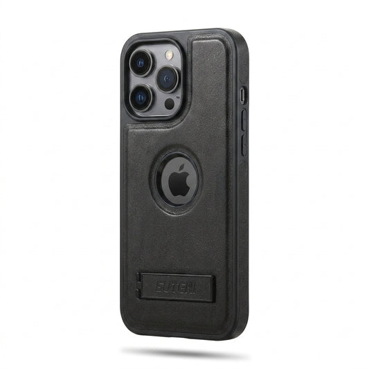 Magnetic Faux Leather Kickstand iPhone Case - Vintage Black