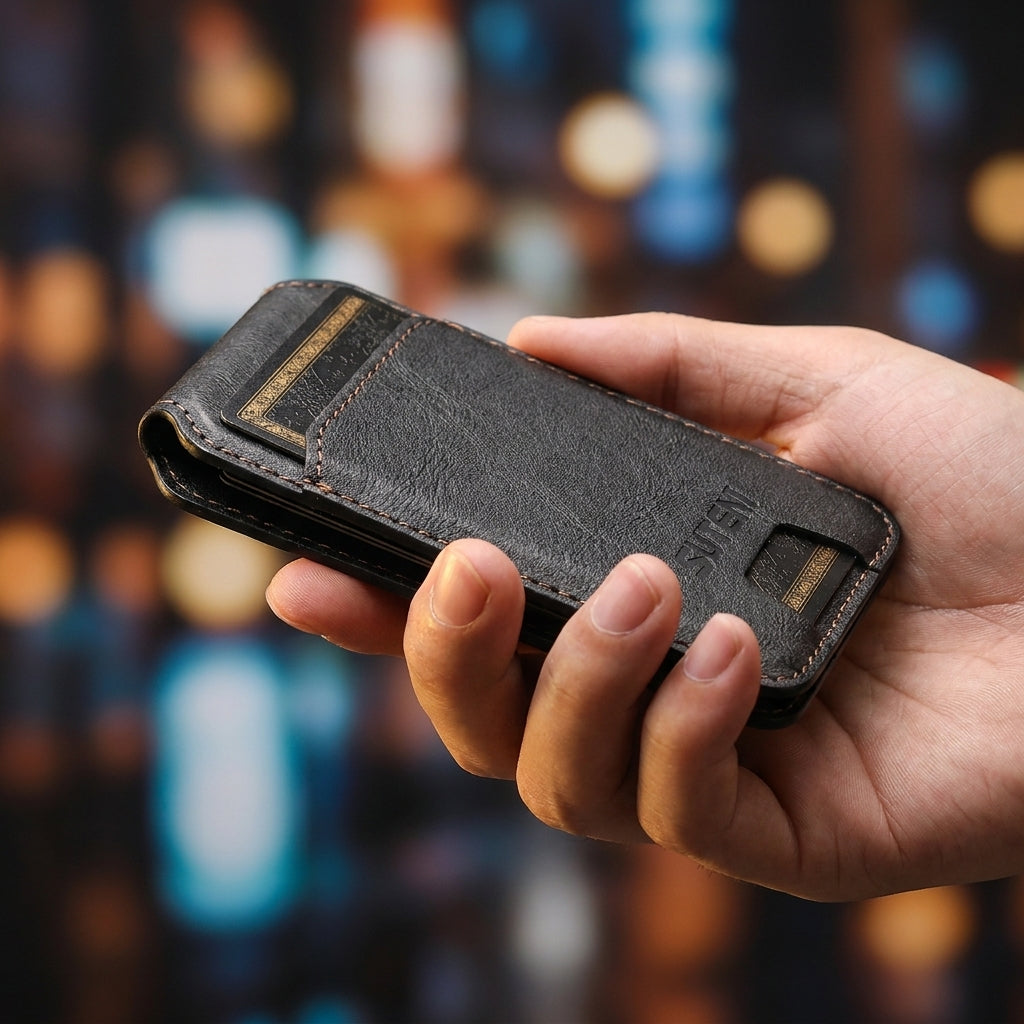 Noir MagSafe Flip Wallet with Stand - Vegan Leather