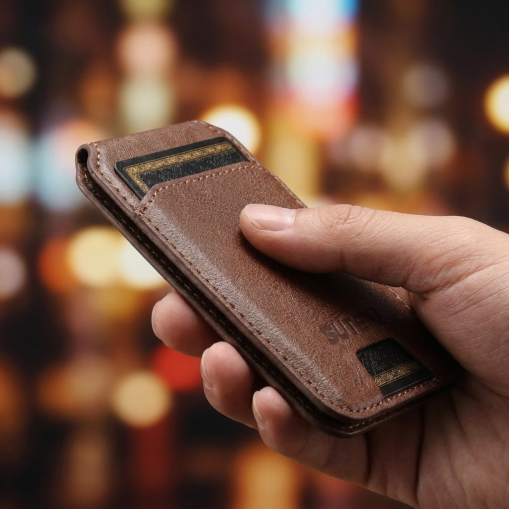 Cognac MagSafe Flip Wallet with Stand - Vegan Leather, 3 Cards