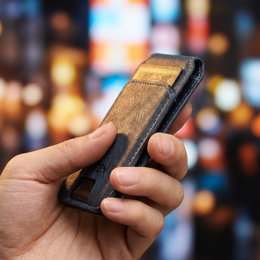 Indigo MagSafe Flip Wallet with Stand - Vegan Leather