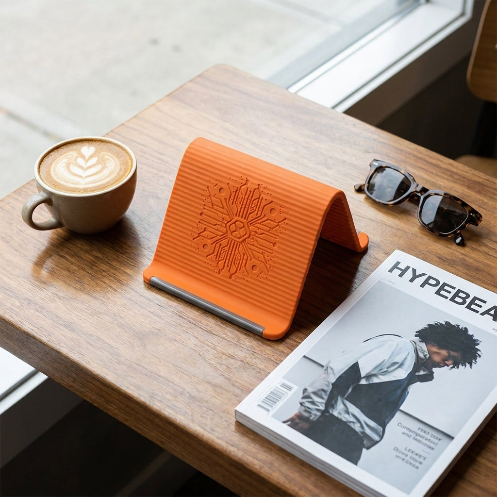 Foldable Silicone Phone Stand - Flexible Travel Holder in Warm Orange