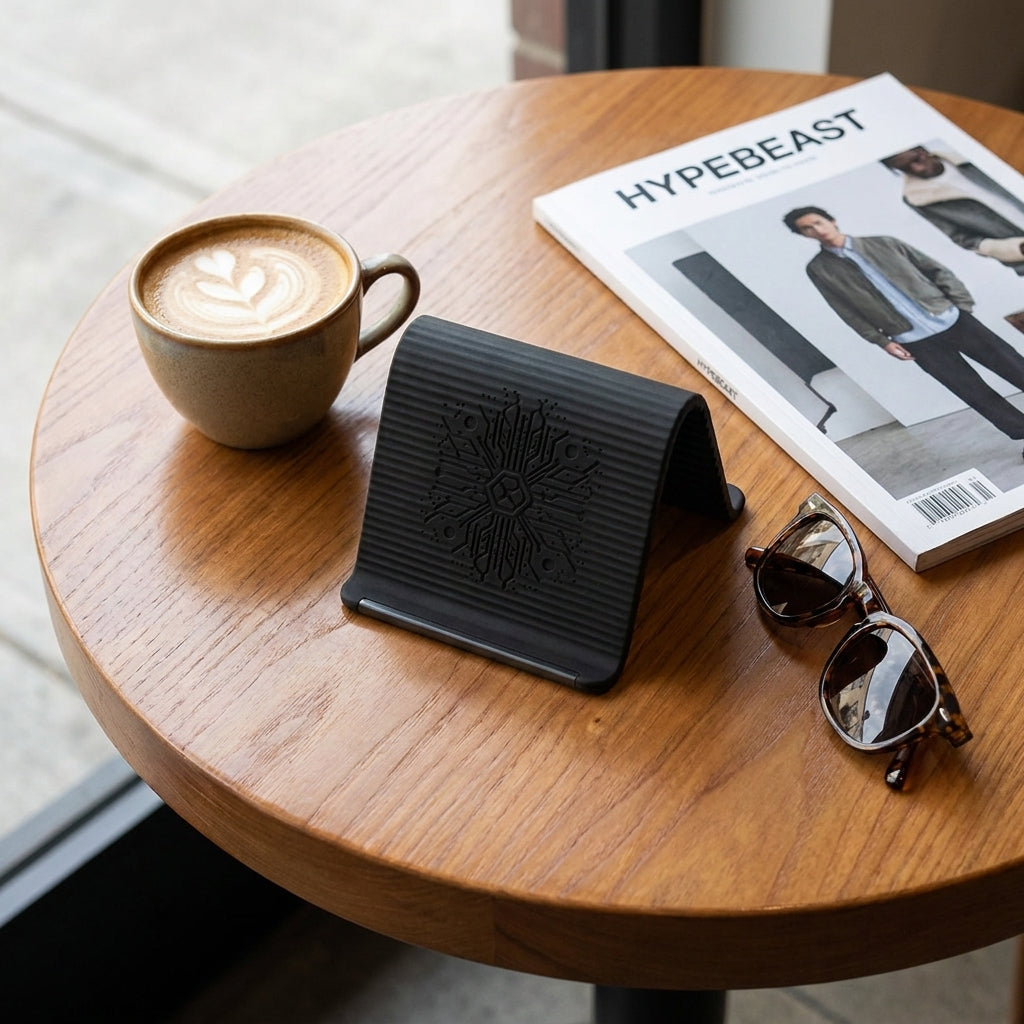 Foldable Silicone Phone Stand - Flexible Travel Holder in Black