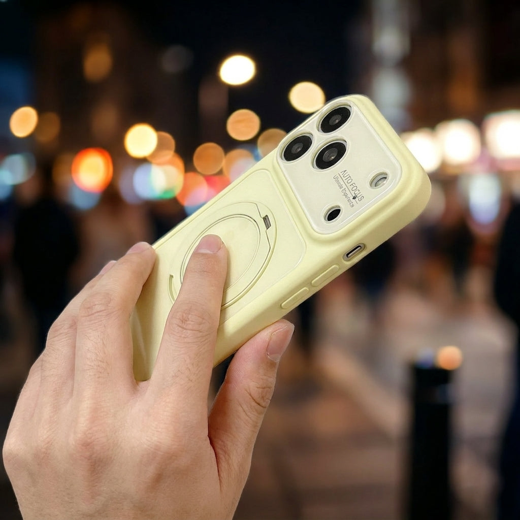 360 Ring Stand Solid Color Phone Case - Cream Yellow