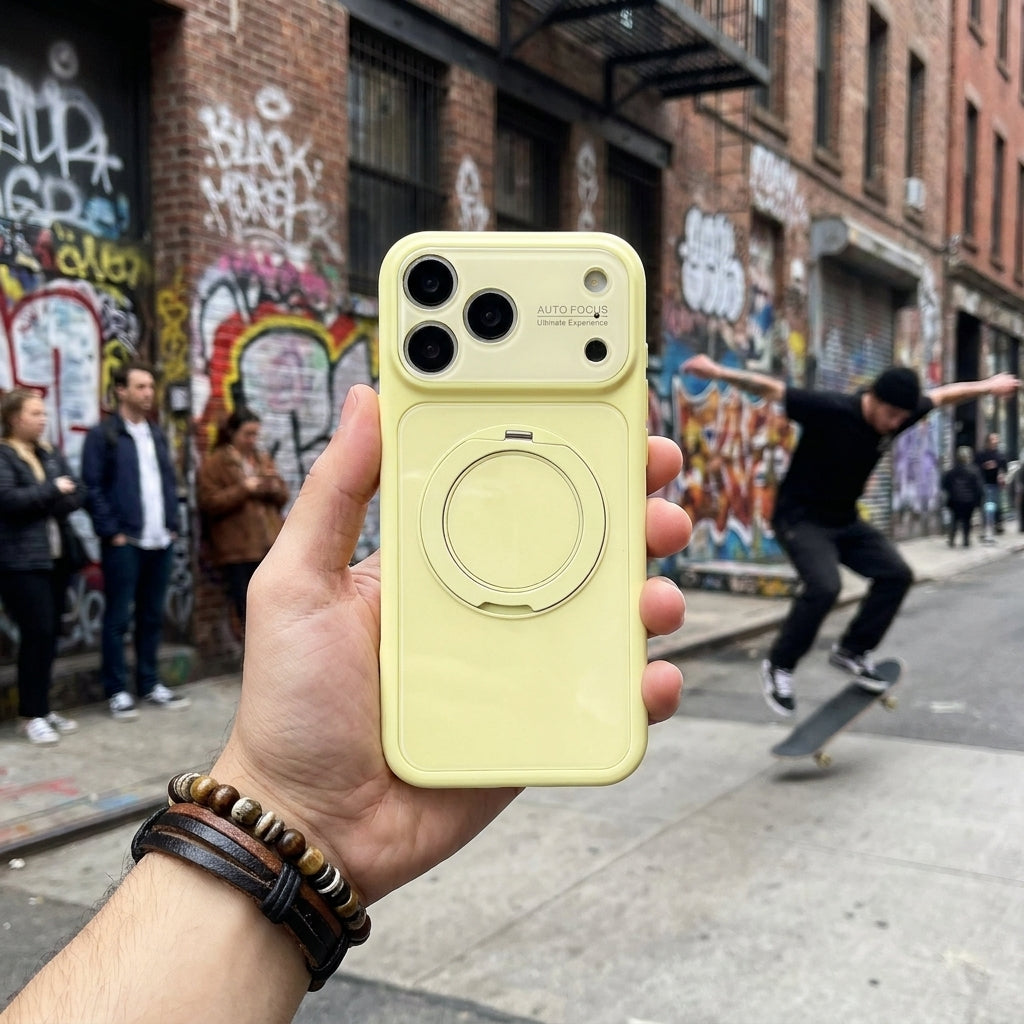 360 Ring Stand Solid Color Phone Case - Cream Yellow