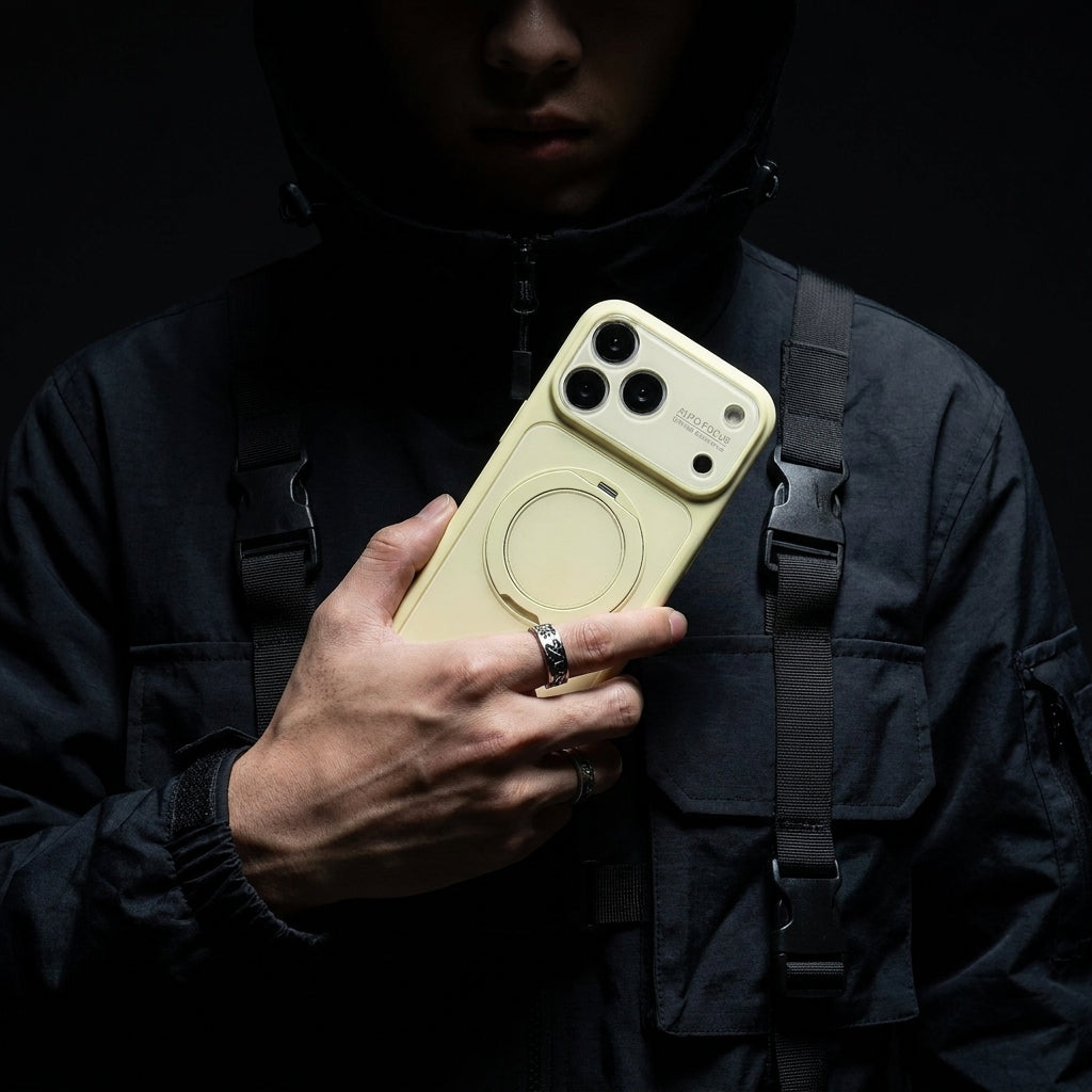 360 Ring Stand Solid Color Phone Case - Cream Yellow