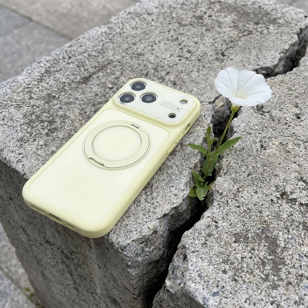 360 Ring Stand Solid Color Phone Case - Cream Yellow