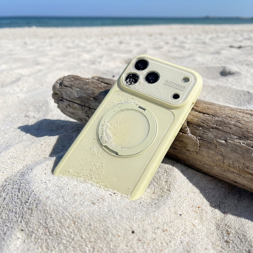 360 Ring Stand Solid Color Phone Case - Cream Yellow