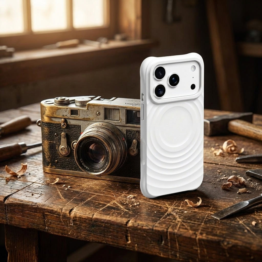 Magnetic Skin-Feel  Case - Premium White Ripple Phone Case  Open Camera