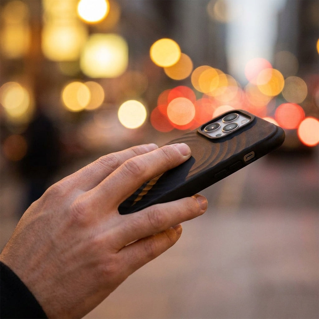 Magnetic Skin-Feel  Case - Premium Black Ripple Phone Case  Open Camera