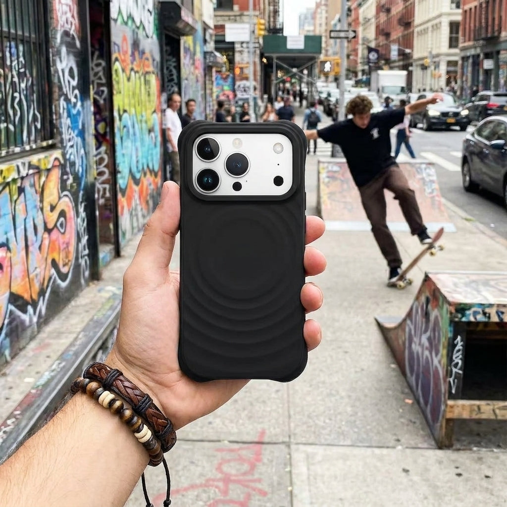 Magnetic Skin-Feel  Case - Premium Black Ripple Phone Case  Open Camera