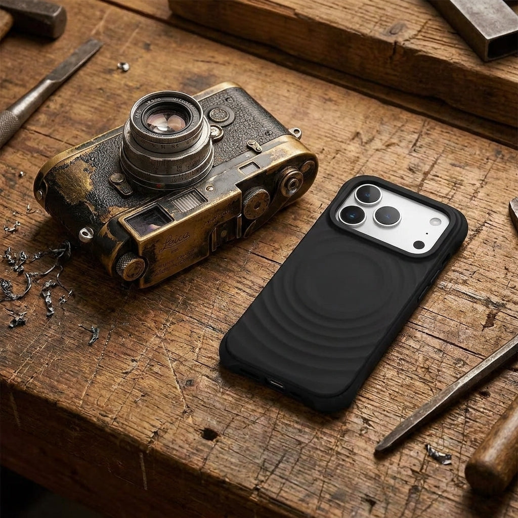 Magnetic Skin-Feel  Case - Premium Black Ripple Phone Case  Open Camera