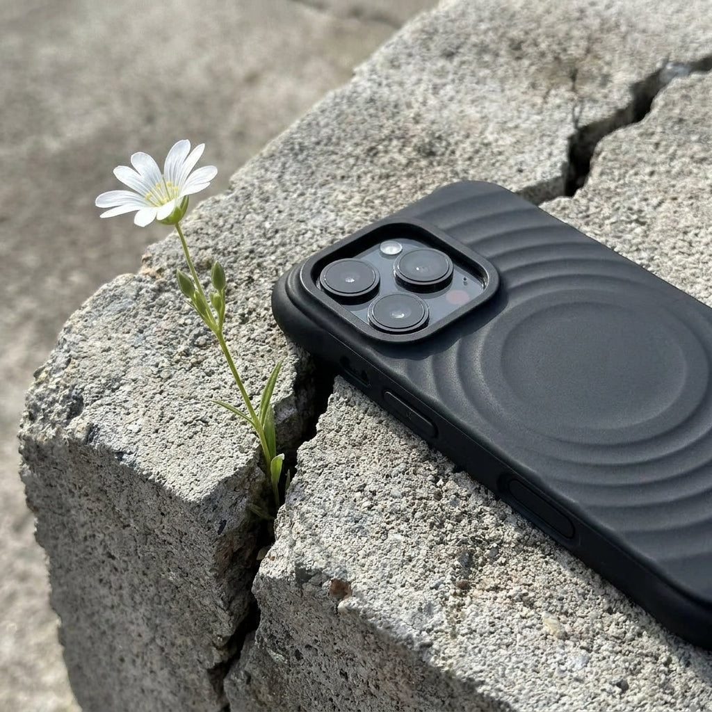 Magnetic Skin-Feel  Case - Premium Black Ripple Phone Case  Open Camera