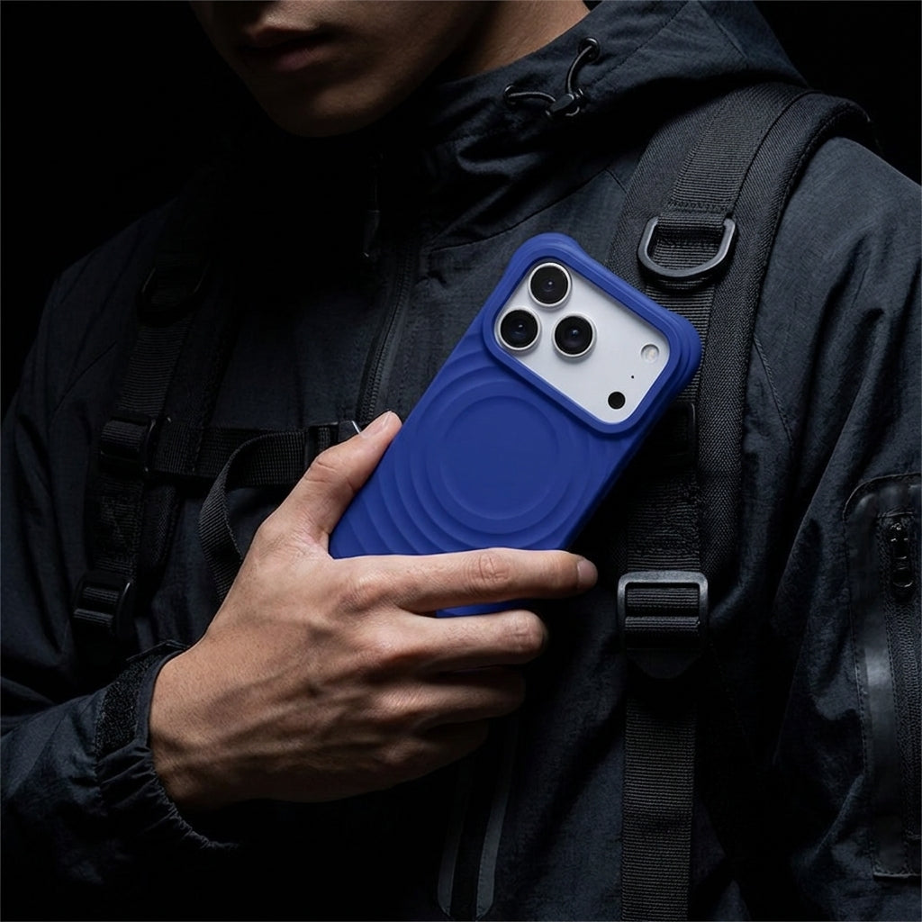 Magnetic Skin-Feel  Case - Premium Serene Blue Ripple Phone Case  Open Camera