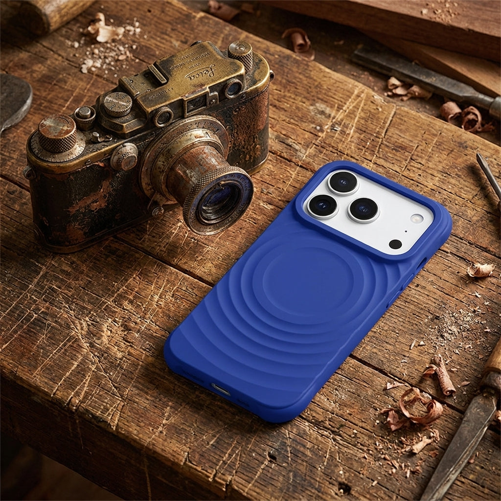 Magnetic Skin-Feel  Case - Premium Serene Blue Ripple Phone Case  Open Camera