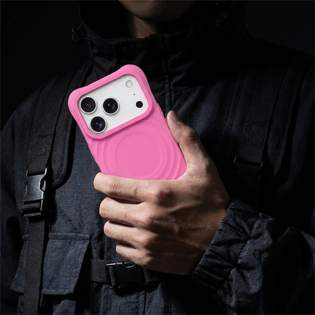 Magnetic Skin-Feel  Case - Premium Rose Pink Ripple Phone Case  Open Camera