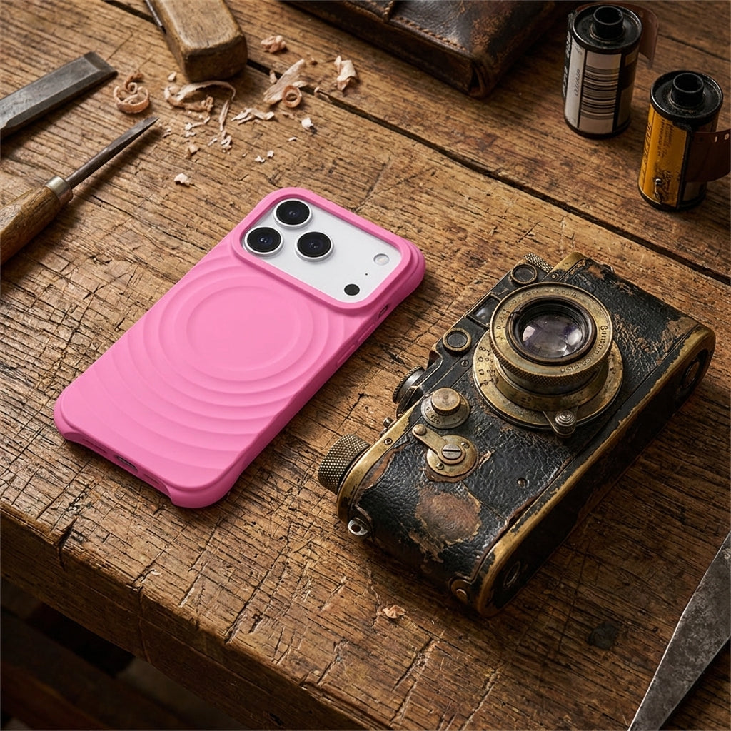 Magnetic Skin-Feel  Case - Premium Rose Pink Ripple Phone Case  Open Camera