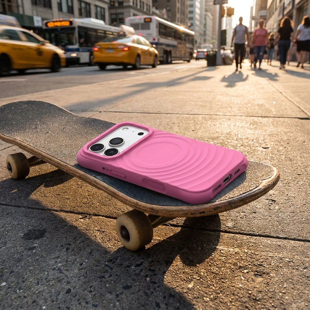 Magnetic Skin-Feel  Case - Premium Rose Pink Ripple Phone Case  Open Camera