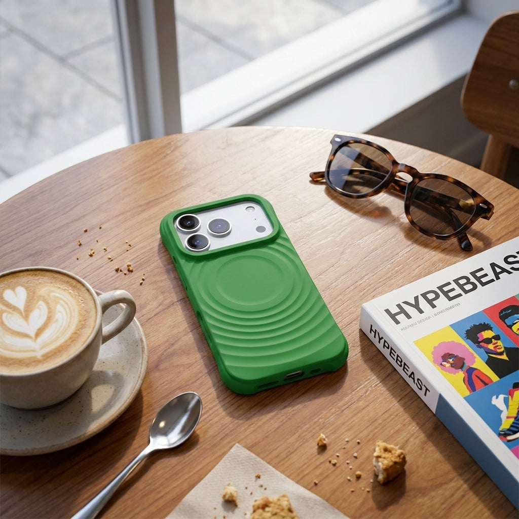 Magnetic Skin-Feel  Case - Premium Vine Green Ripple Phone Case  Open Camera