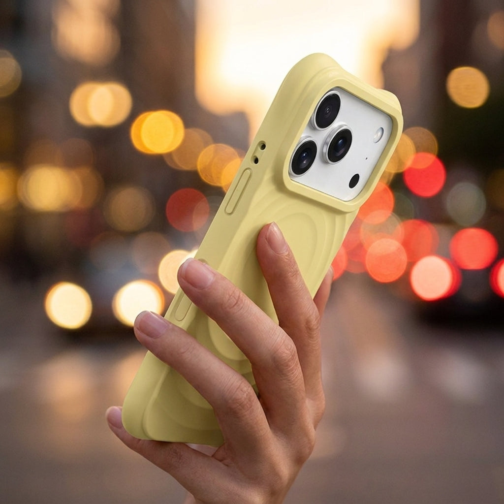 Magnetic Skin-Feel  Case - Premium Yellow Ripple Phone Case  Open Camera