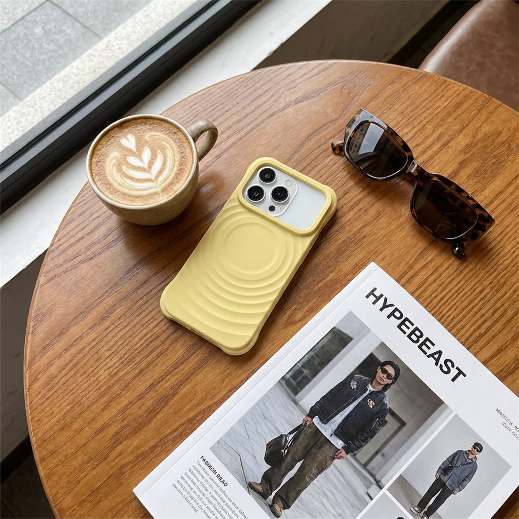 Magnetic Skin-Feel  Case - Premium Yellow Ripple Phone Case  Open Camera
