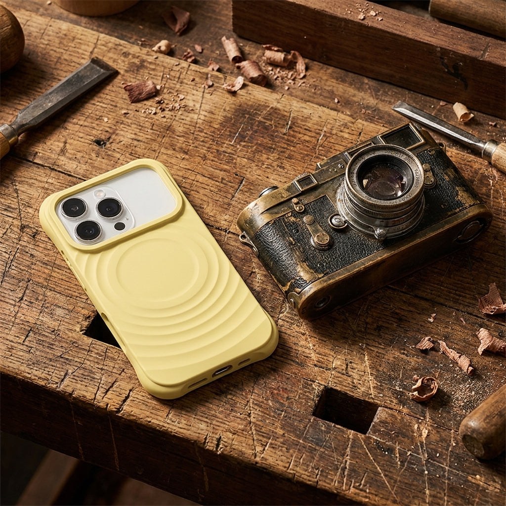 Magnetic Skin-Feel  Case - Premium Yellow Ripple Phone Case  Open Camera