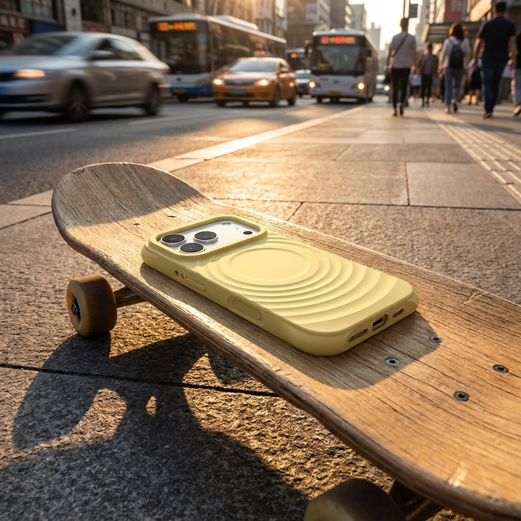 Magnetic Skin-Feel  Case - Premium Yellow Ripple Phone Case  Open Camera