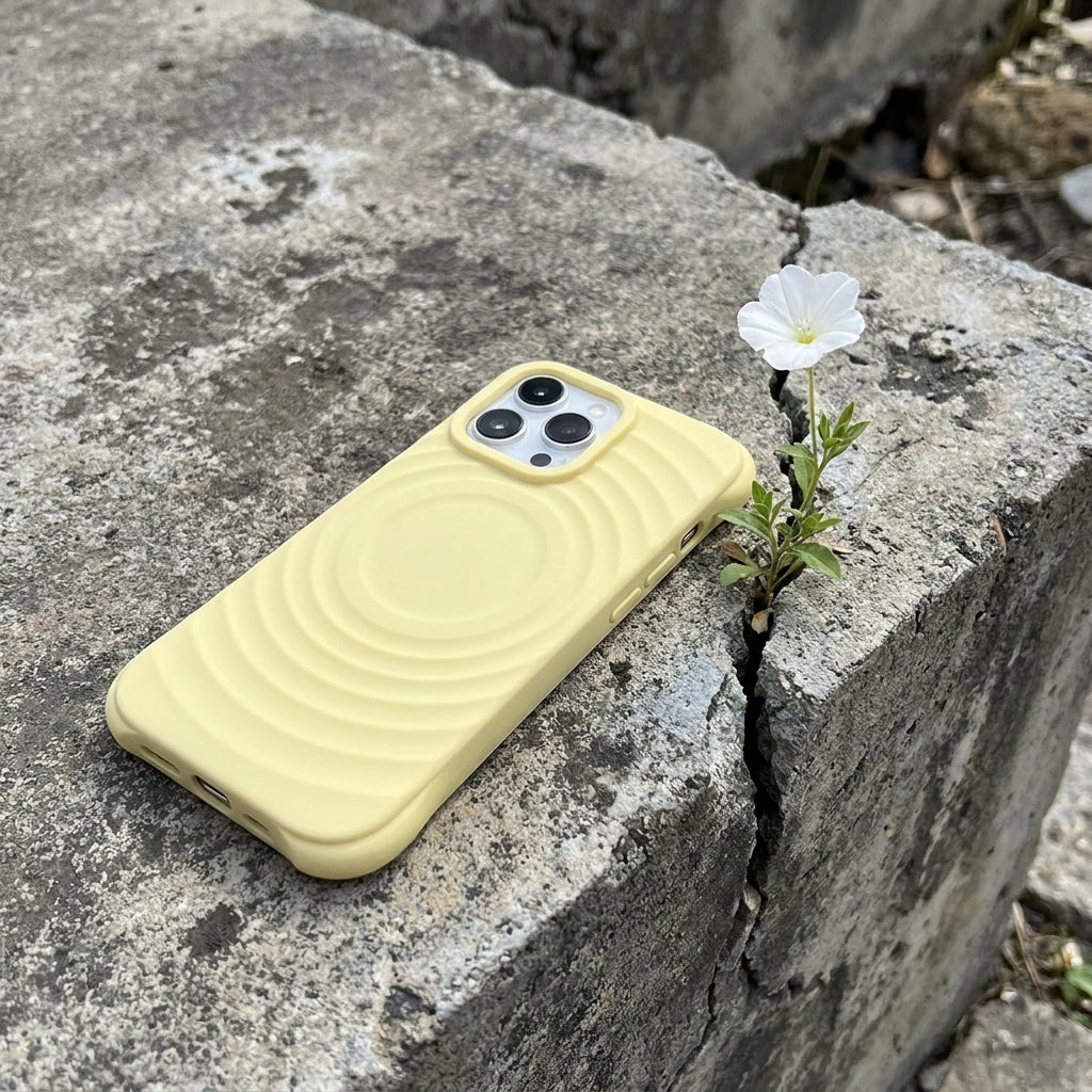 Magnetic Skin-Feel  Case - Premium Yellow Ripple Phone Case  Open Camera