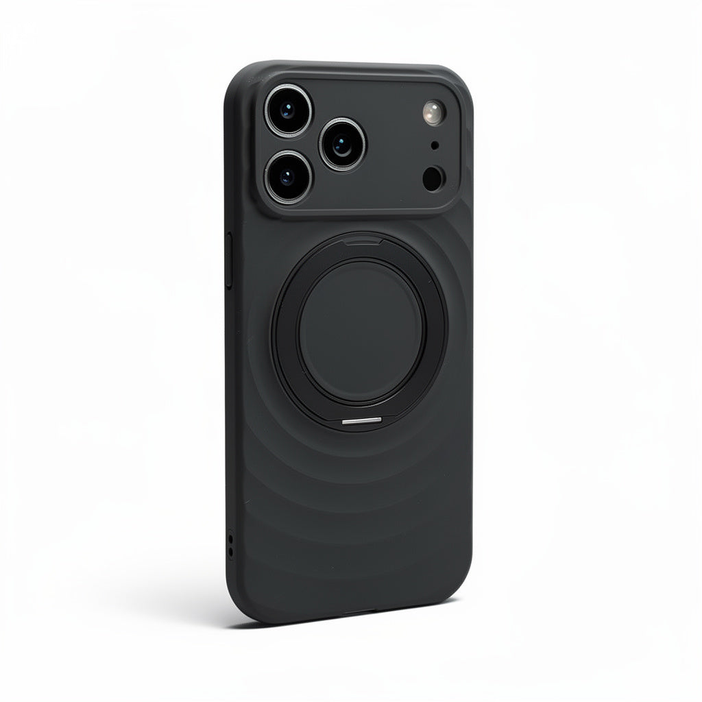 Magnetic Skin-Feel Case Ring Stand - Premium Black Ripple Phone Case Precise Fit