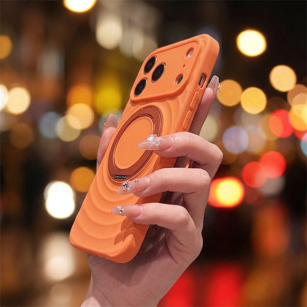 Magnetic Skin-Feel Case Ring Stand - Premium Orange Ripple Phone Case Precise Fit Draft