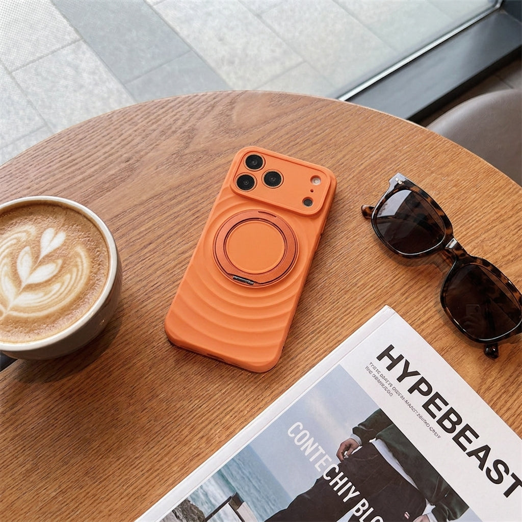 Magnetic Skin-Feel Case Ring Stand - Premium Orange Ripple Phone Case Precise Fit Draft