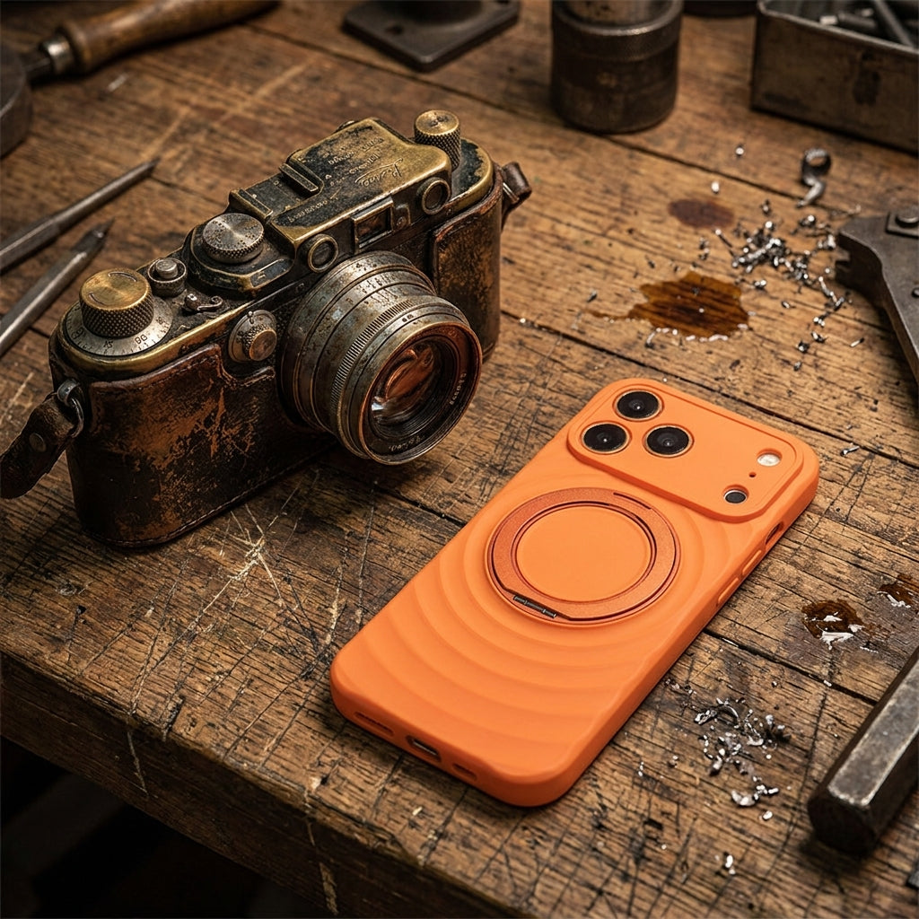 Magnetic Skin-Feel Case Ring Stand - Premium Orange Ripple Phone Case Precise Fit Draft