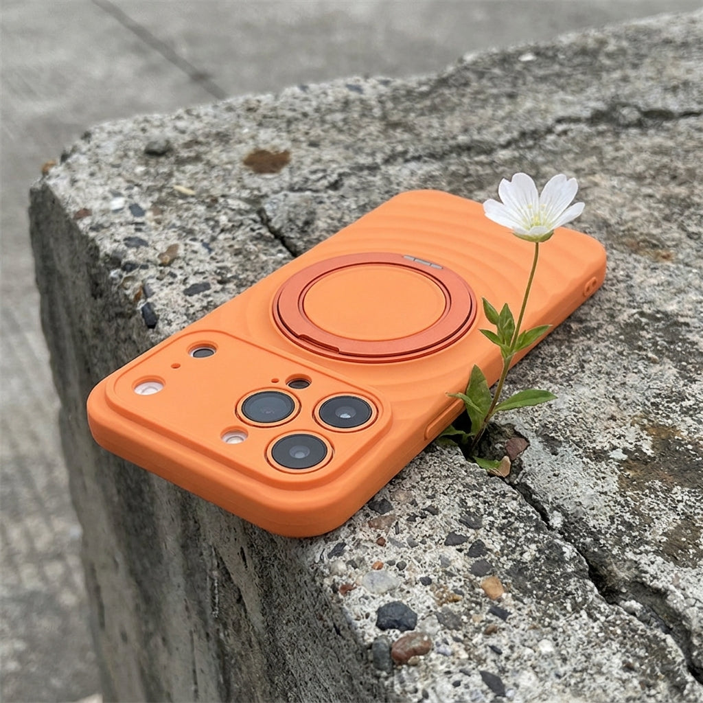 Magnetic Skin-Feel Case Ring Stand - Premium Orange Ripple Phone Case Precise Fit Draft
