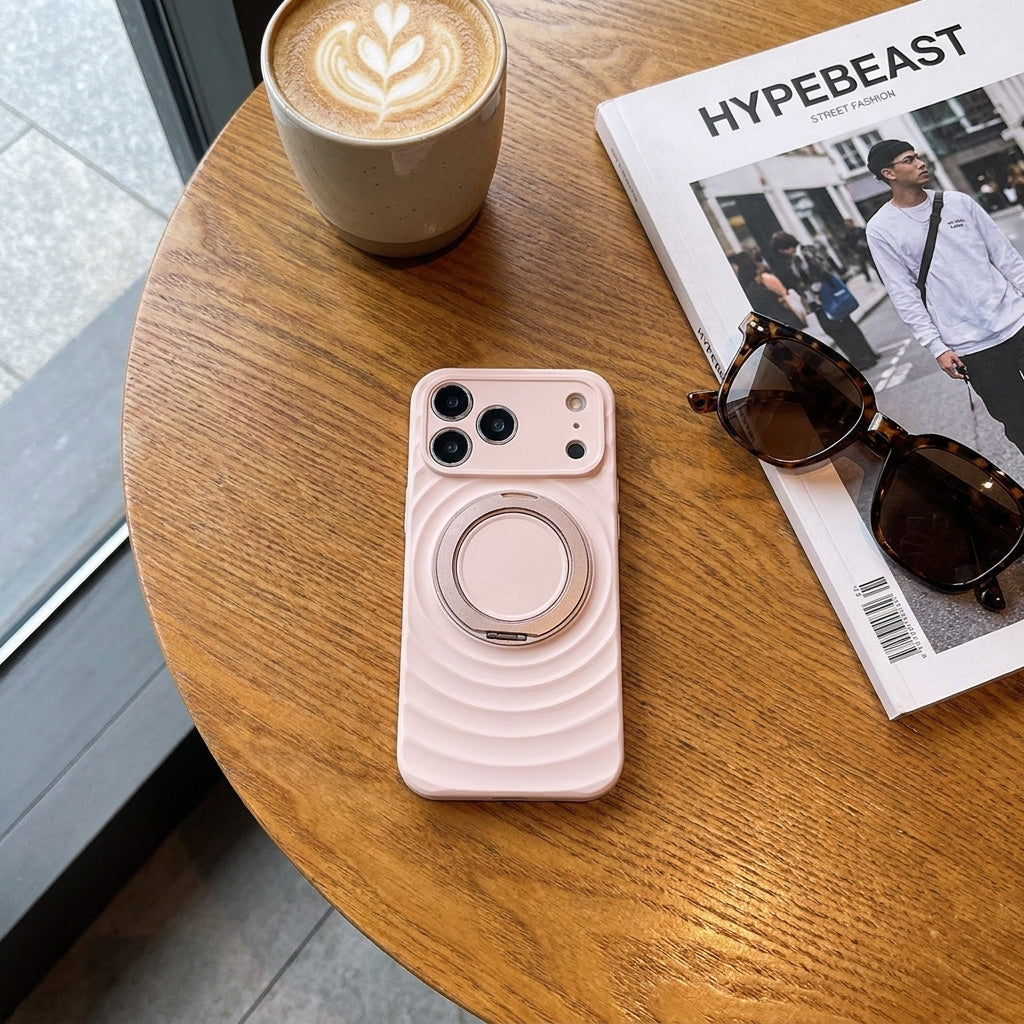 Magnetic Skin-Feel  Case Ring Stand - Premium  Light Pink Ripple Phone Case  Precise Fit