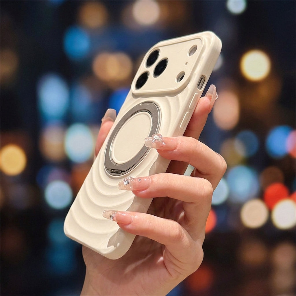 Magnetic Skin-Feel  Case Ring Stand - Premium White Ripple Phone Case  Precise Fit