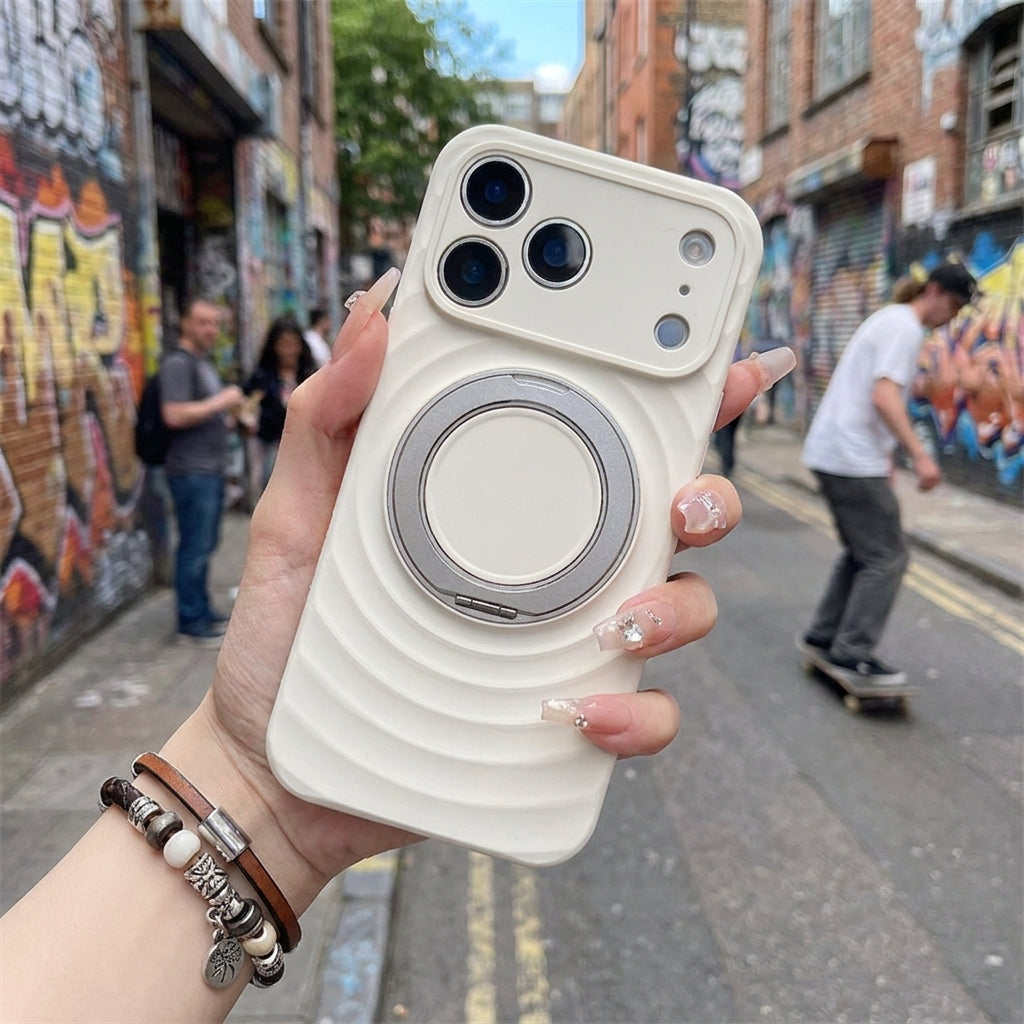 Magnetic Skin-Feel  Case Ring Stand - Premium White Ripple Phone Case  Precise Fit