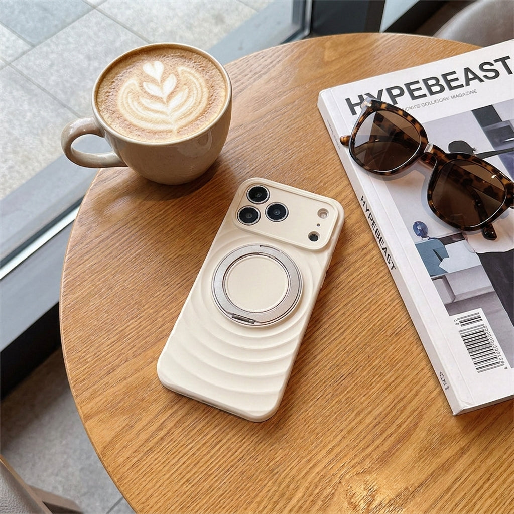 Magnetic Skin-Feel  Case Ring Stand - Premium White Ripple Phone Case  Precise Fit