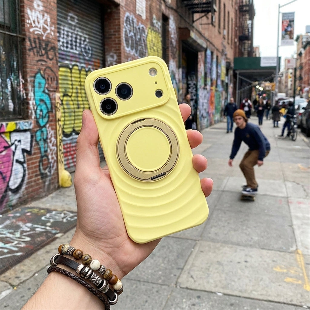 Magnetic Skin-Feel  Case Ring Stand - Premium Yellow Ripple Phone Case  Precise Fit