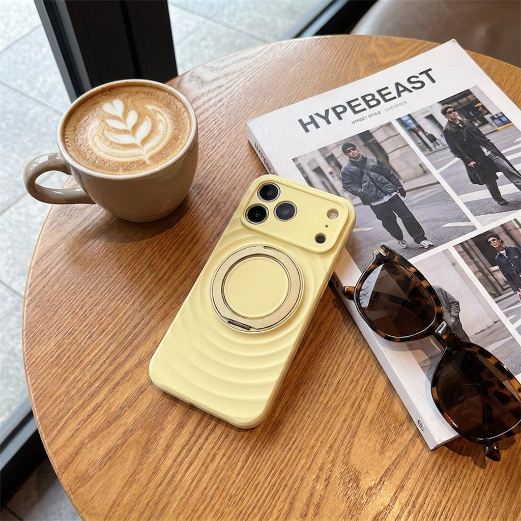 Magnetic Skin-Feel  Case Ring Stand - Premium Yellow Ripple Phone Case  Precise Fit