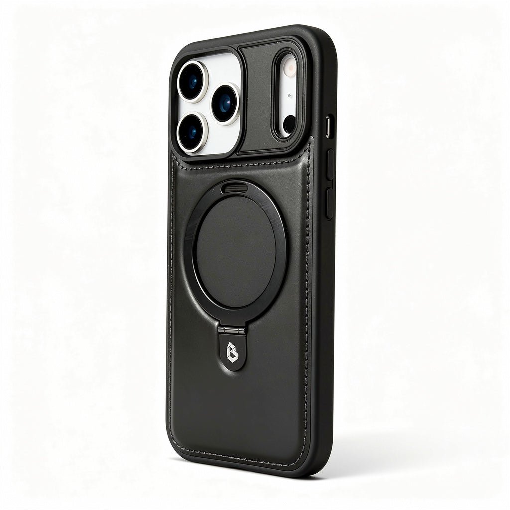 Magnetic Kickstand iPhone Case | Premium Business Leather  -Black