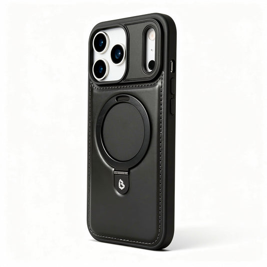 Magnetic Kickstand iPhone Case | Premium Business Leather  -Black