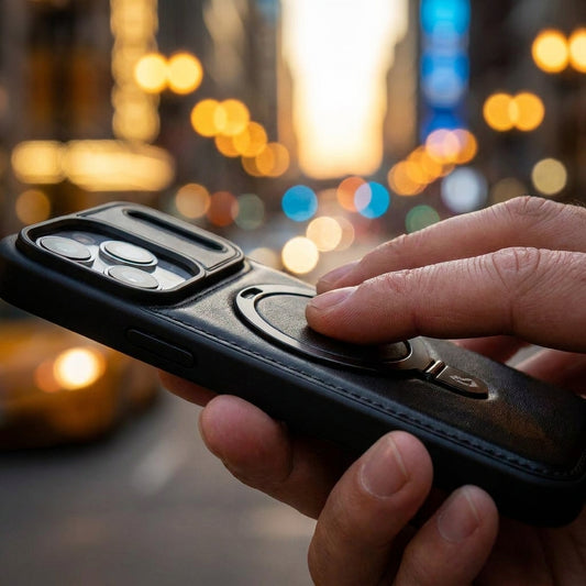 Magnetic Kickstand iPhone Case | Premium Business Leather  -Black