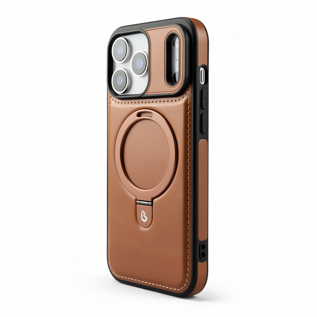 Magnetic Kickstand iPhone Case | Premium Business Leather - Elegant Brown