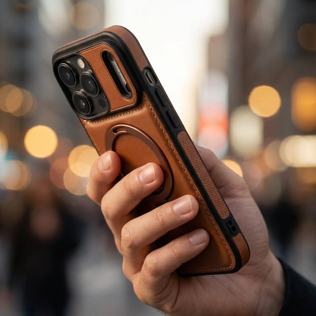 Magnetic Kickstand iPhone Case | Premium Business Leather - Elegant Brown