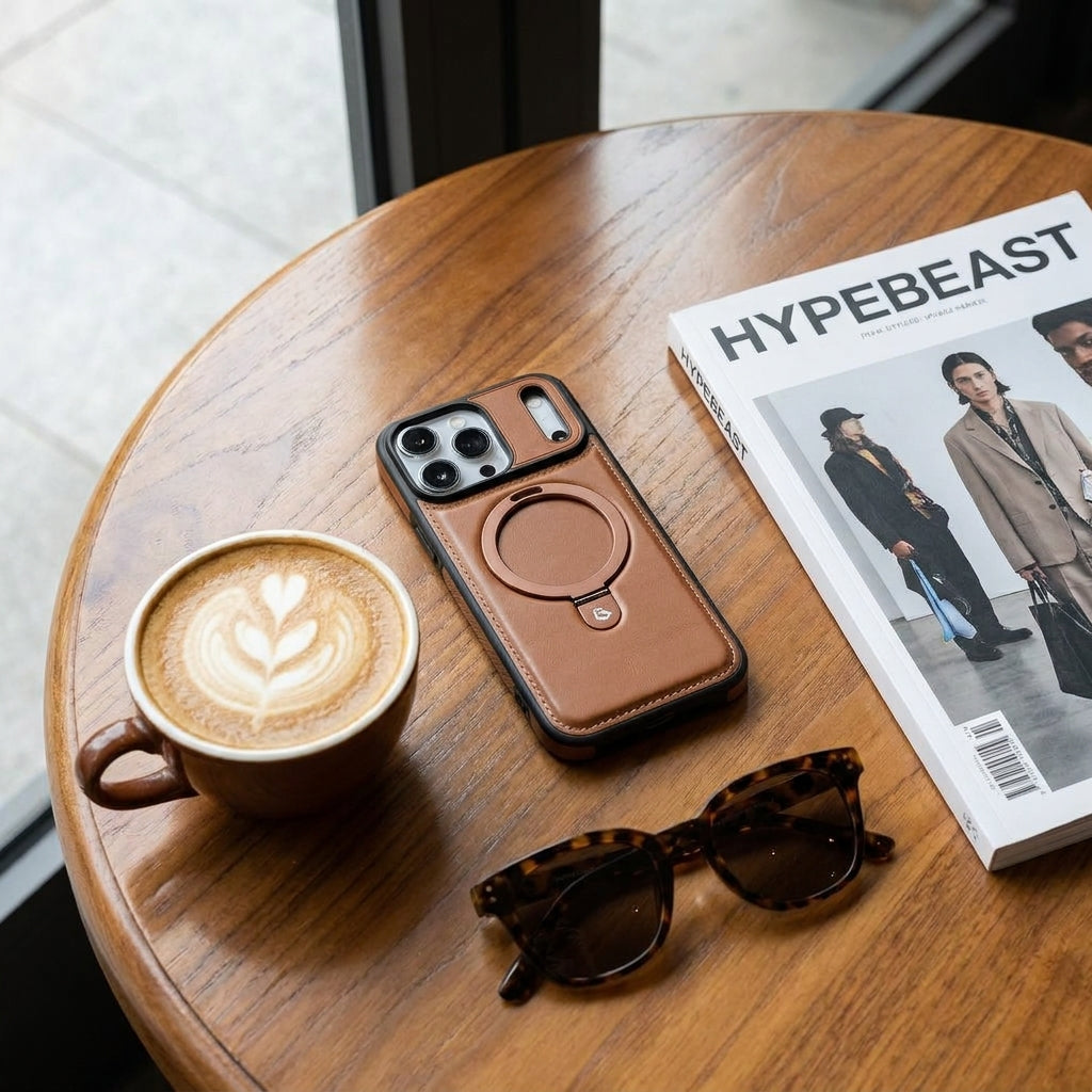 Magnetic Kickstand iPhone Case | Premium Business Leather - Elegant Brown