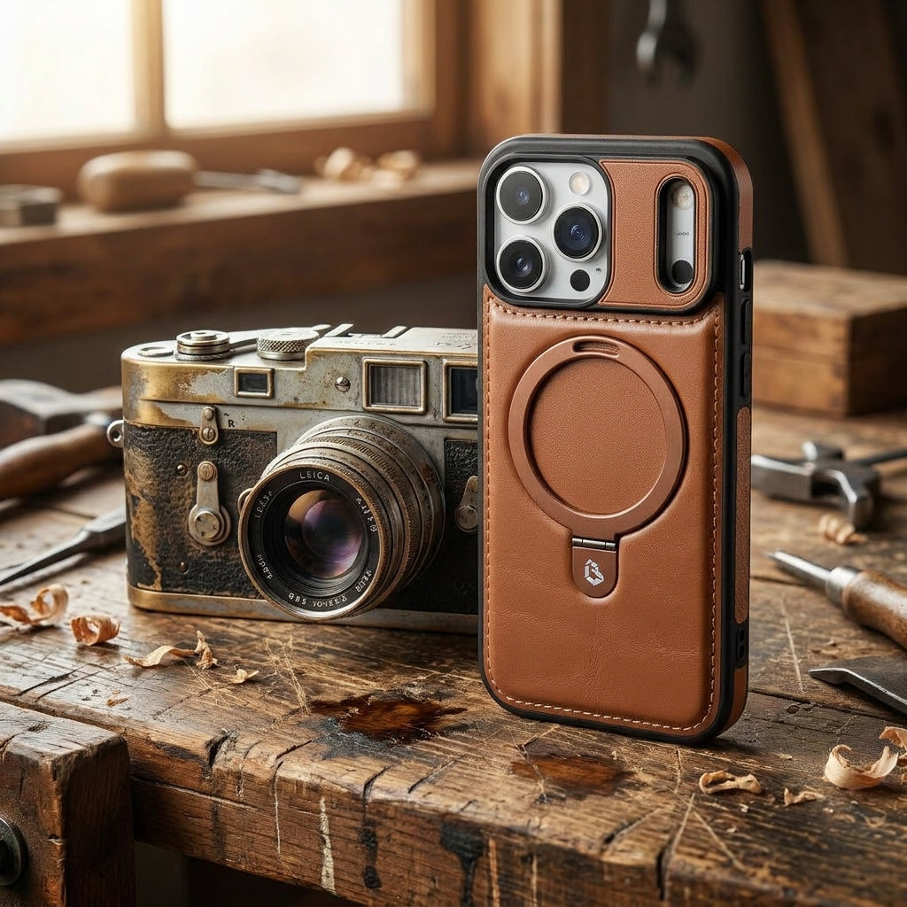 Magnetic Kickstand iPhone Case | Premium Business Leather - Elegant Brown
