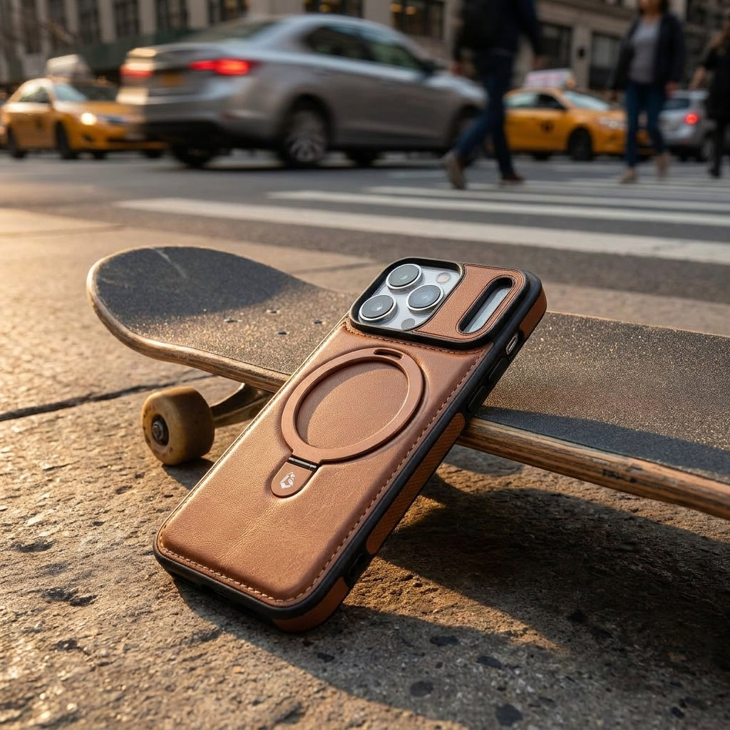 Magnetic Kickstand iPhone Case | Premium Business Leather - Elegant Brown