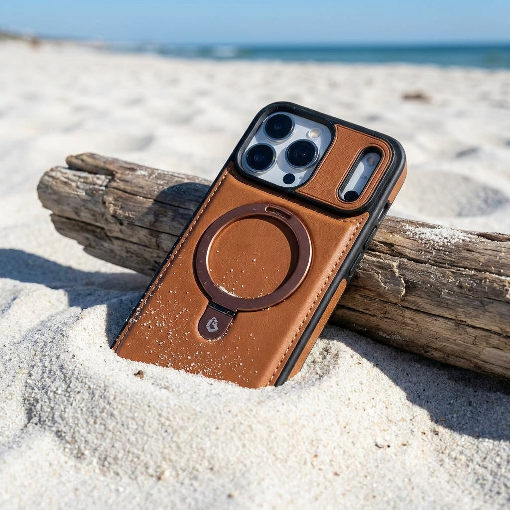 Magnetic Kickstand iPhone Case | Premium Business Leather - Elegant Brown