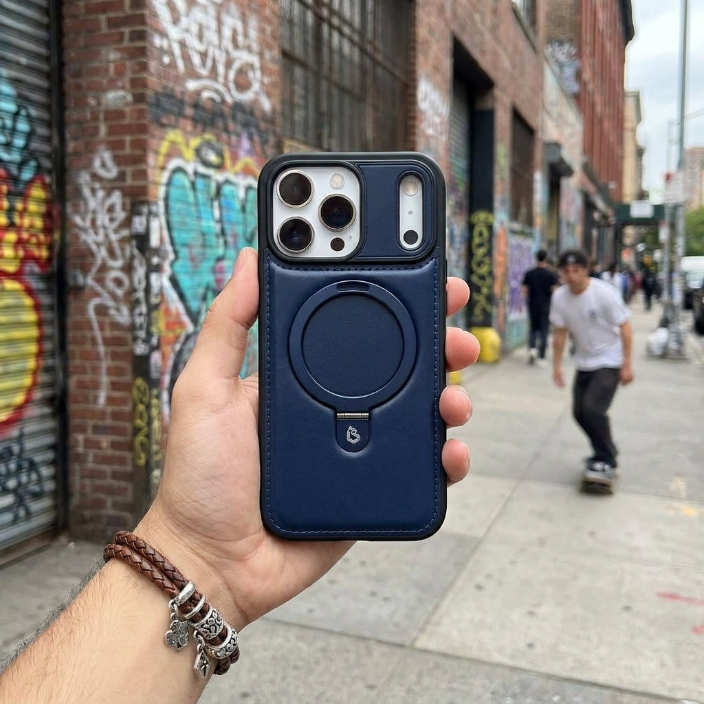 Magnetic Kickstand iPhone Case | Premium Business Leather - Gentleman Blue