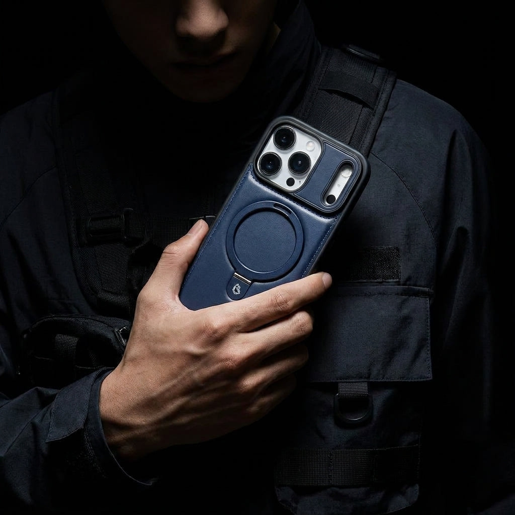 Magnetic Kickstand iPhone Case | Premium Business Leather - Gentleman Blue