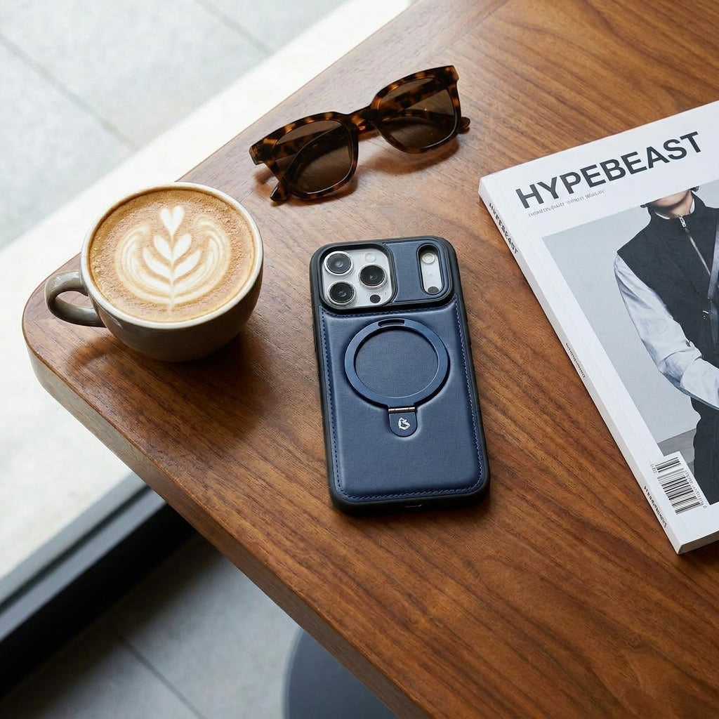 Magnetic Kickstand iPhone Case | Premium Business Leather - Gentleman Blue